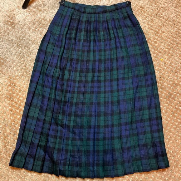 VTG Blarney Woollen Mills Kilt Skirt Blue Green Plaid Tartan Irish Wool Pleated - Picture 8 of 11
